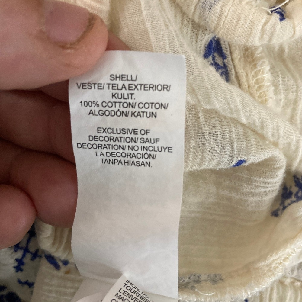 Lucky Brand Womens XL Embroidered Boho Peasant Blouse Blue White Cotton Top - Picture 5 of 9